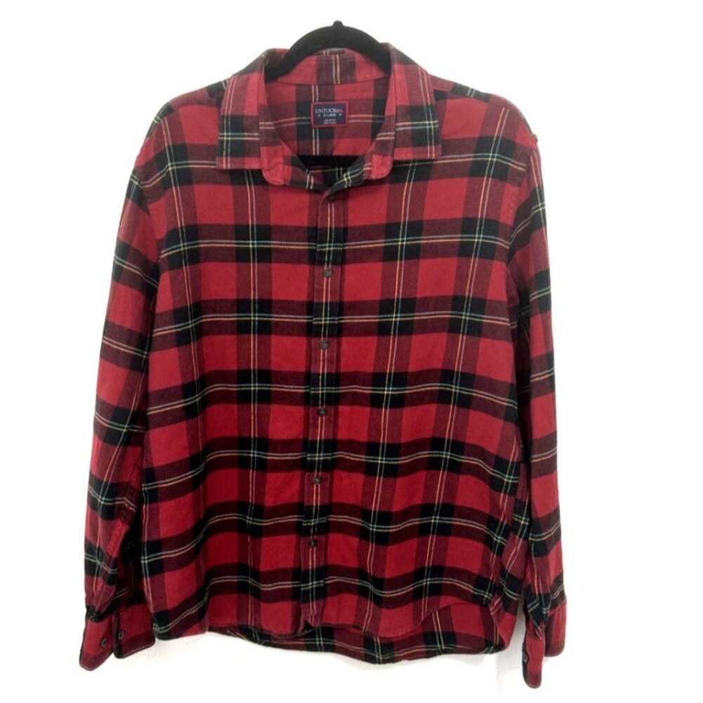 Untuckit Shirt Mens Size XL Red Tartan Plaid Long Sleeve Button Down Regular Fit